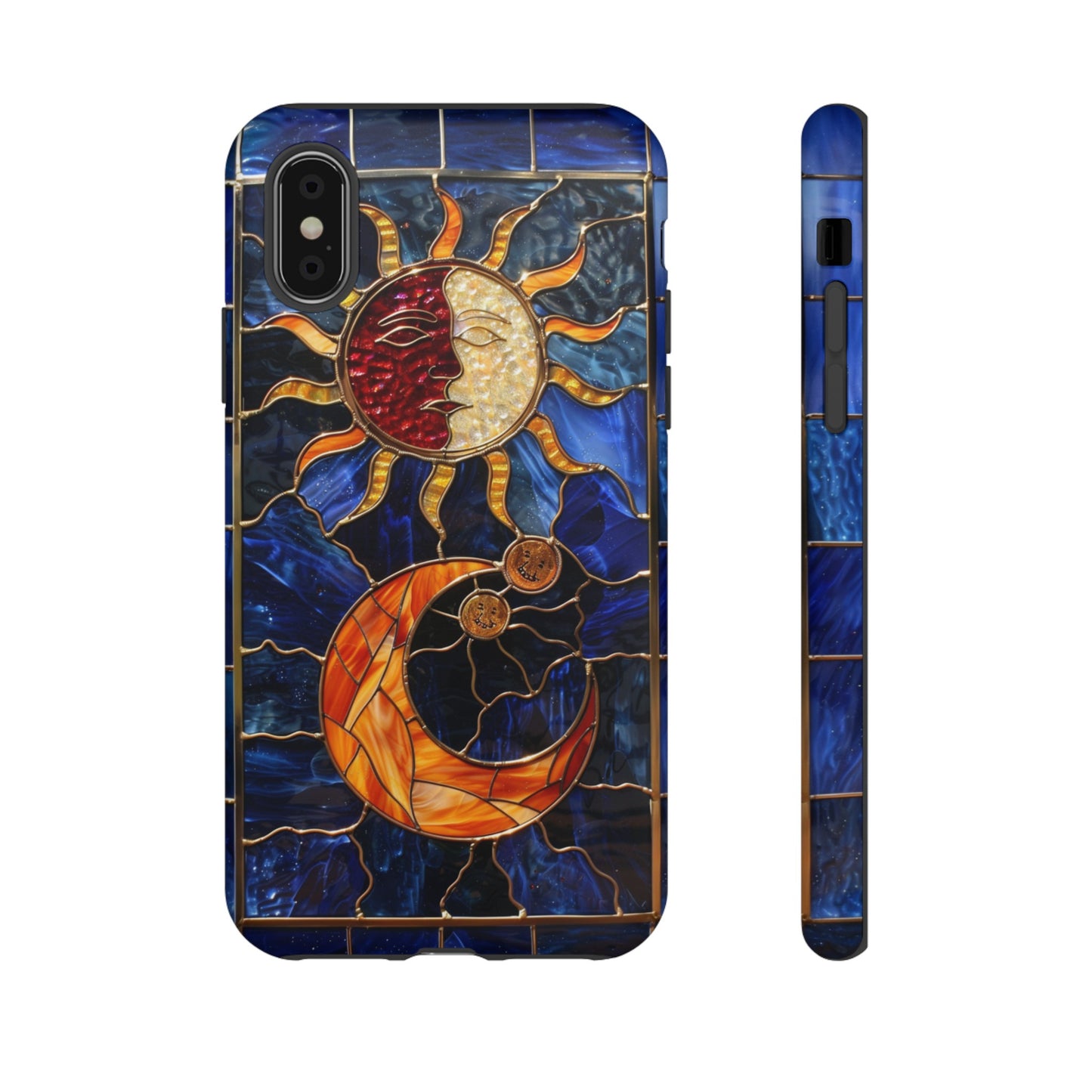 Celestial stained glass moon and stars phone case for iPhone 15 case