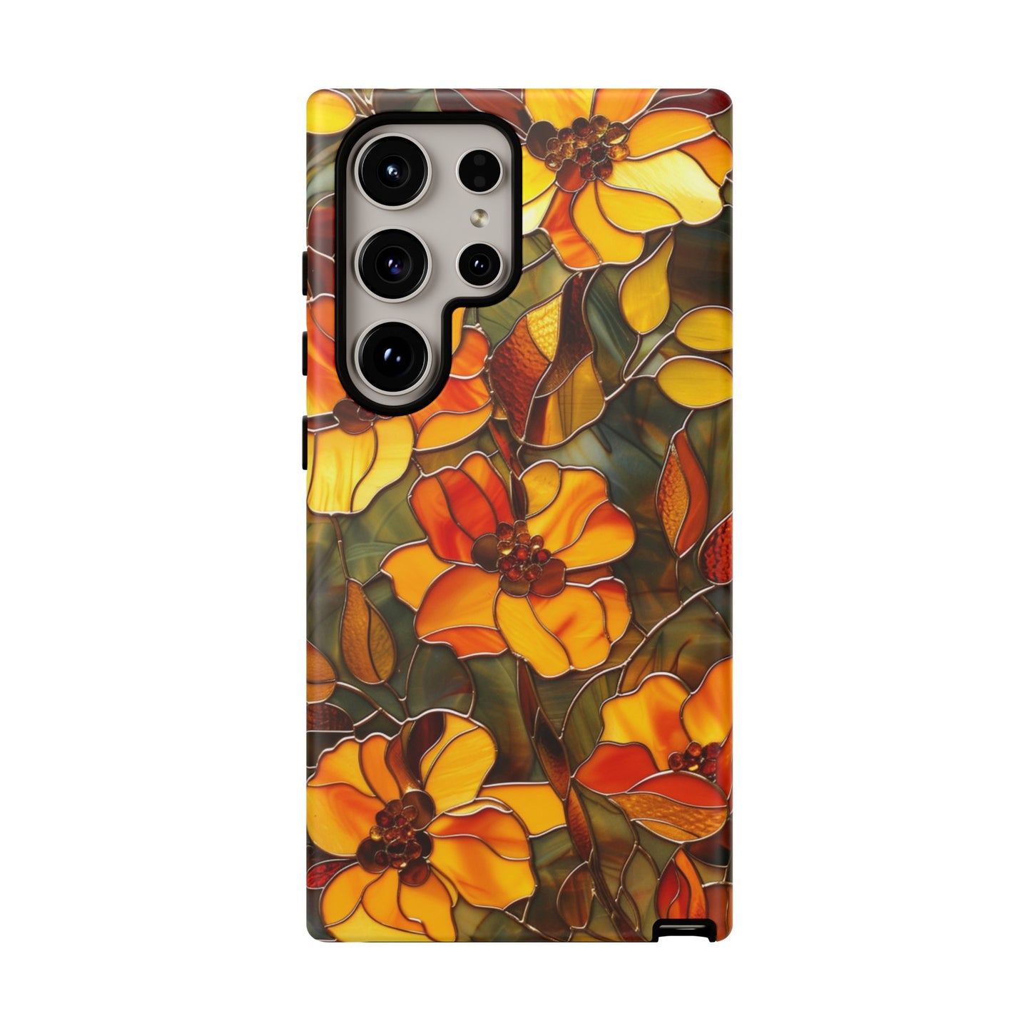 Orange Floral Phone Case Stained Glass Style