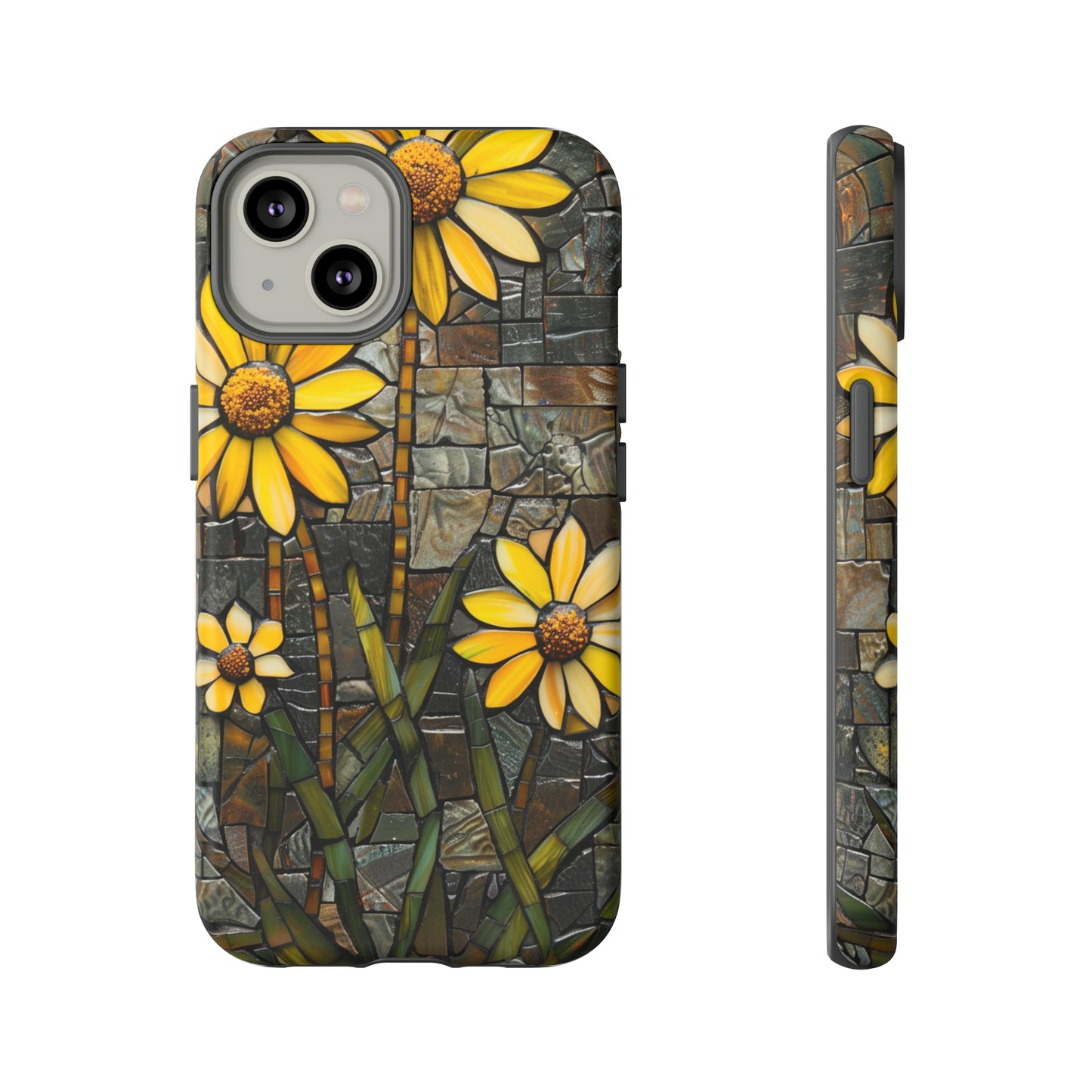 Yellow and Gold Daisy Mosaic Stained Glass Phone Case for iPhone 15, 14, Pro Max, 13, 12 & Samsung Galaxy S23, S22, S21, Google Pixel