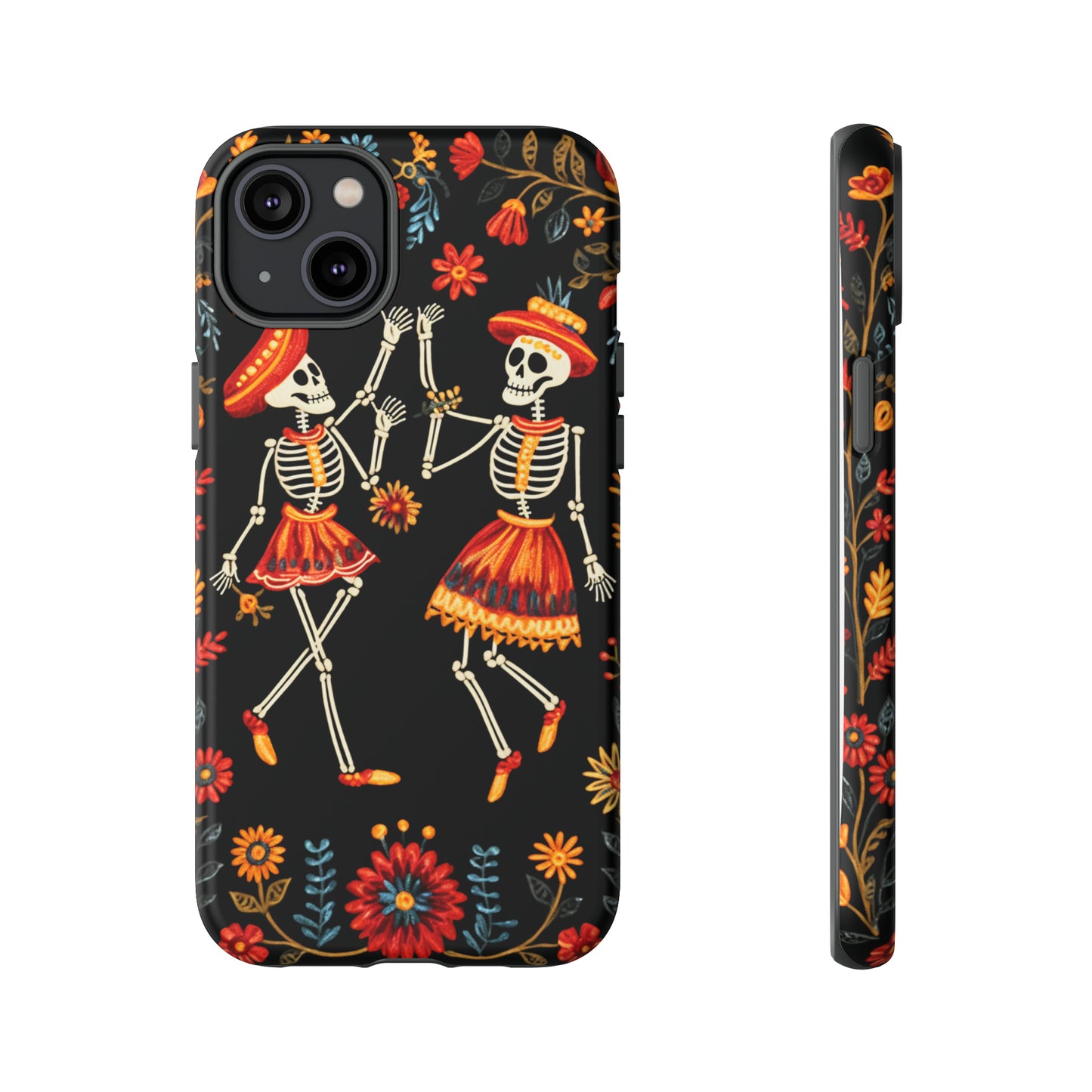 Dead Can Dance, iPhone 15 case, Floral Embroidery Skeletons | Whimsical Dance of the Departed for Google Pixel, iPhone & Samsung Galaxy