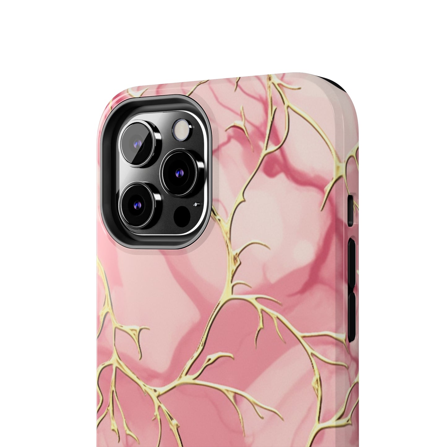 iPhone Elegance Unveiled: Pink & Gold Leaf Marble | Premium Tough iPhone Case