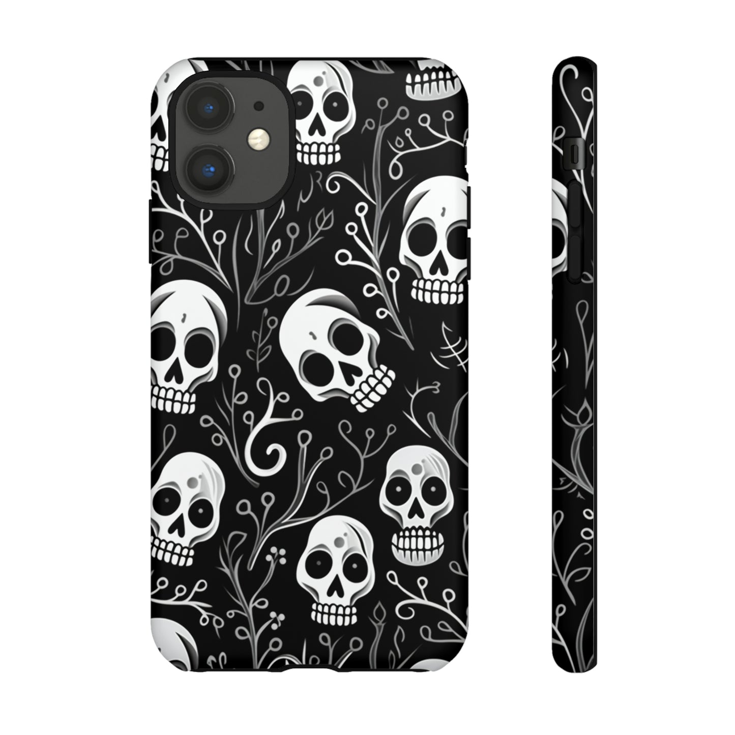 Join the Goth Side: Black Skull Floral Print | Mystical Elegance Case for iPhone, Samsung Galaxy, and Google Pixel