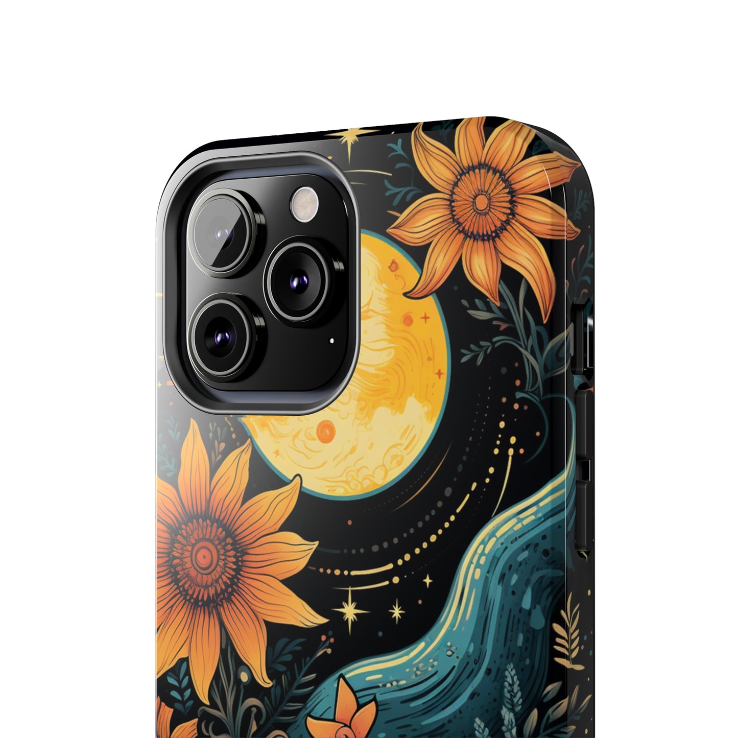 Boho Meets Cottagecore: Floral Sun, Moon & Stars iPhone Case – A Celestial Delight