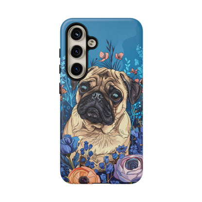 Cute Pug Dog Blue Floral Design Phone Case