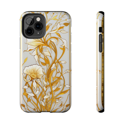 Gold floral Elegance: Art Deco Stained Glass iPhone Case | Vintage Glamour & Modern Protection for iPhone Models 11 through 14 Pro Max