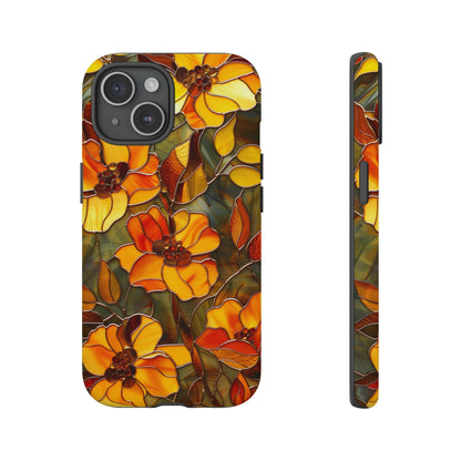 Orange Floral Phone Case Stained Glass Style