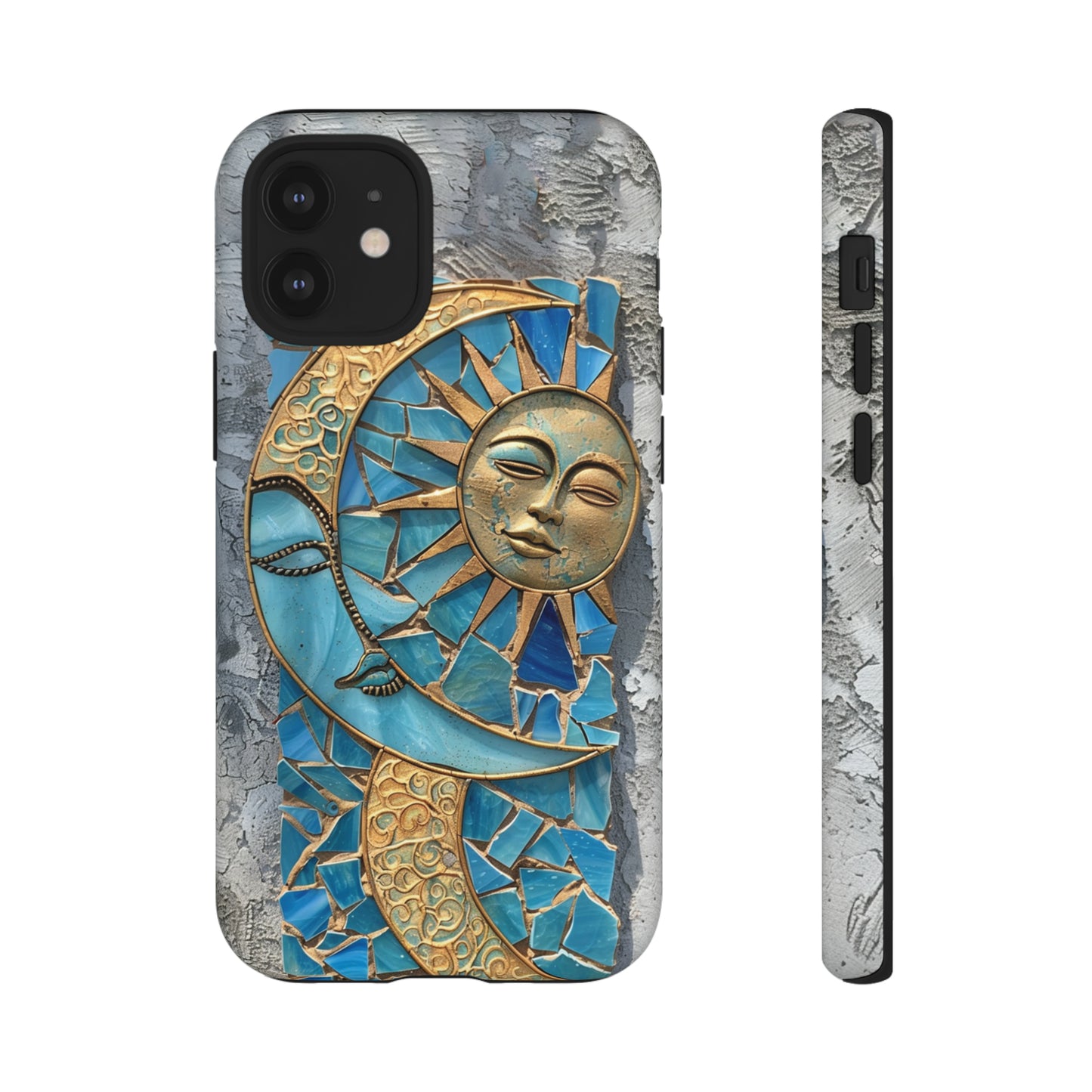 Boho Sun and Moon Mosaic Tile Stained Glass Phone Case