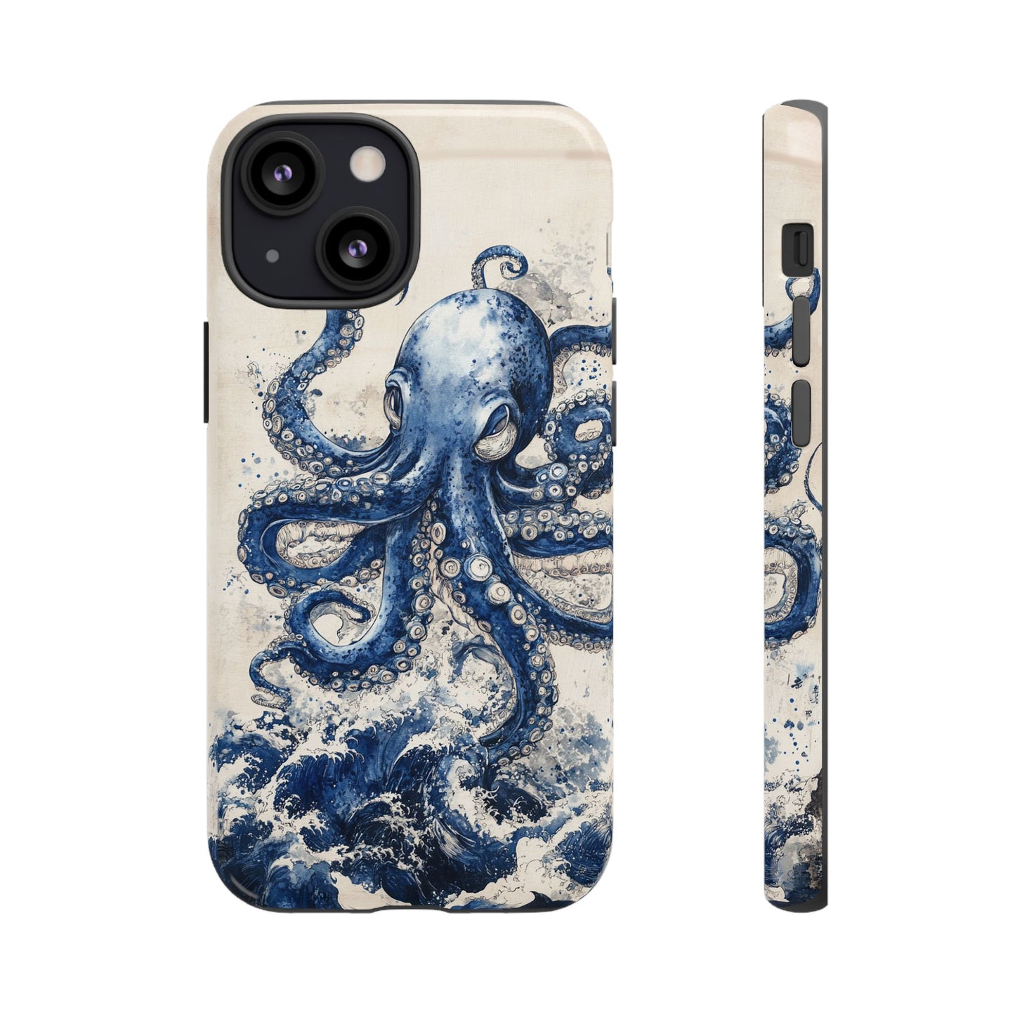 Vintage Japanese Art Style Blue Octopus and Waves Phone Cover