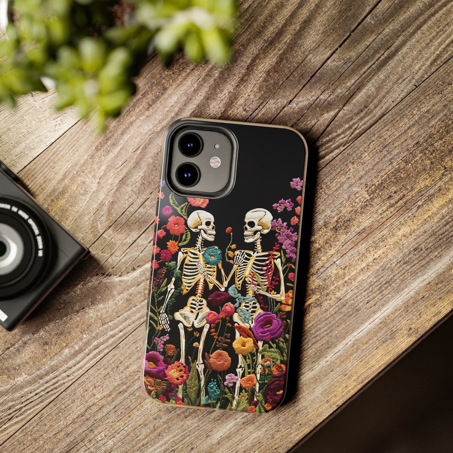 Love Halloween Skeletons Embroidery iPhone Case | iPhone X to iPhone 14 Pro Max