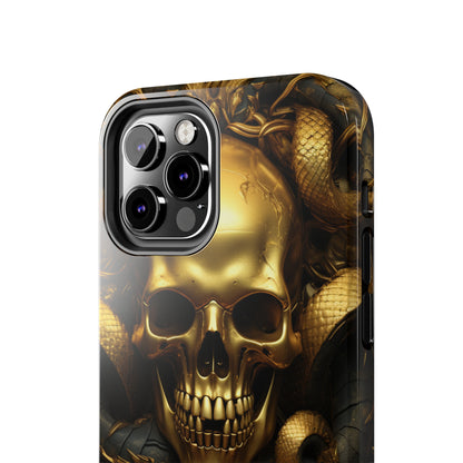 iPhone 14 Case Dark Elegance: Gold Skulls and Snakes Tough iPhone Case | An Edgy Goth Delight