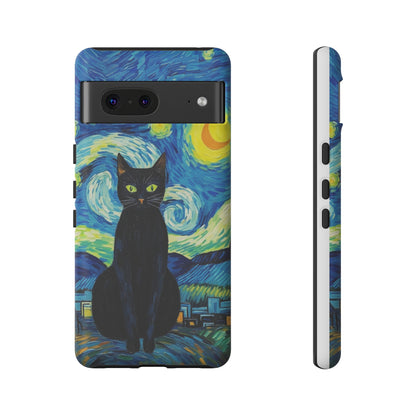 Starry Night Van Gogh Black Cat iPhone, Samsung Galaxy, Google Pixel  Case | Embrace Artistic Whimsy and Feline Charm