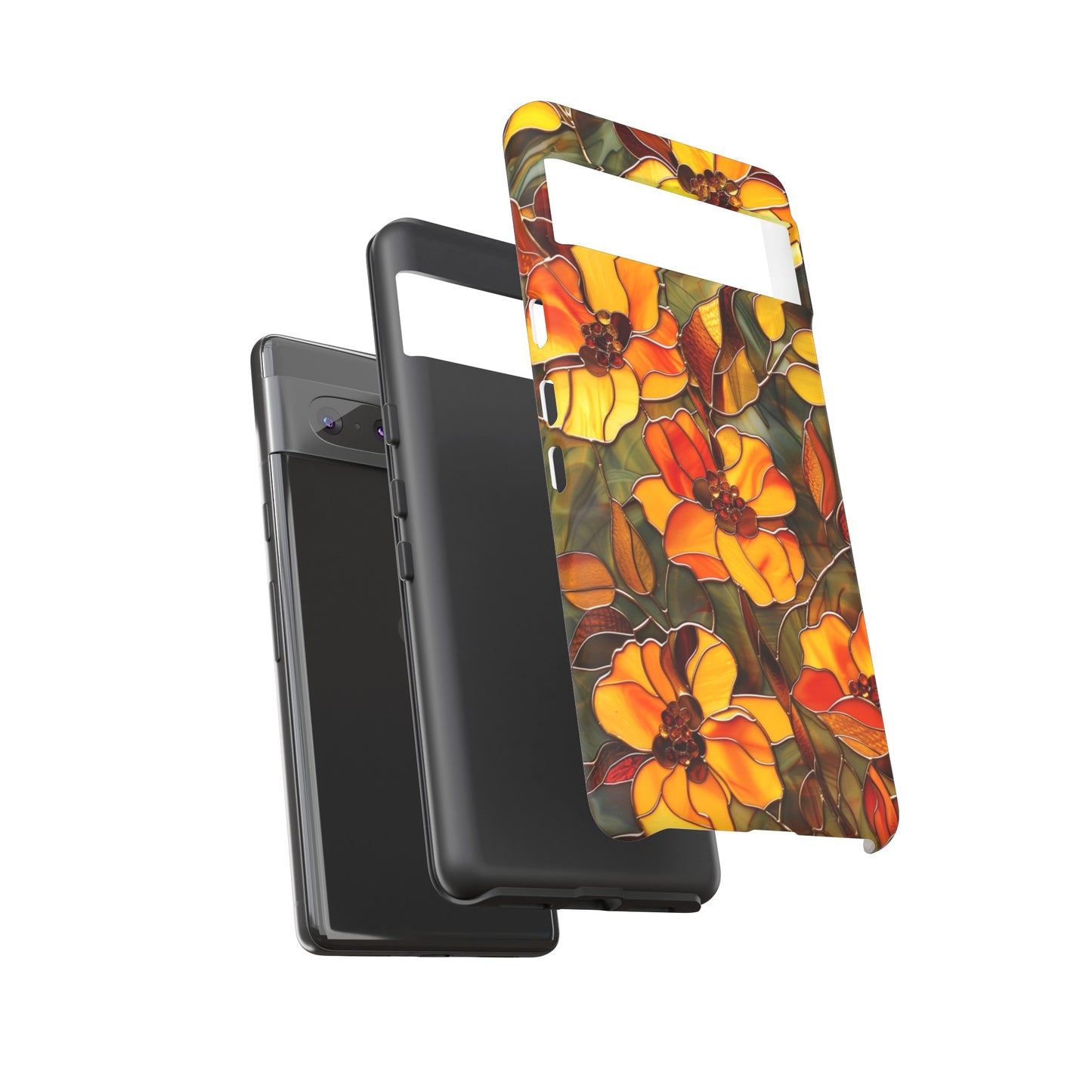 Orange Floral Phone Case Stained Glass Style