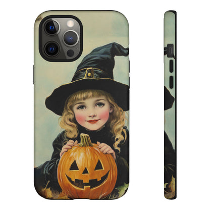 Vintage Halloween Card Witch and Jack-o'-lantern Phone Cover