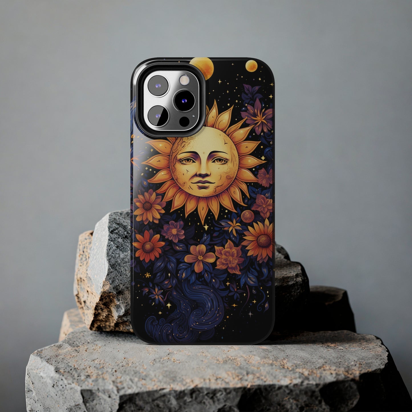 Cosmic Blooms: Floral Sun, Moon & Stars iPhone Case - Where Celestial Meets Botanical