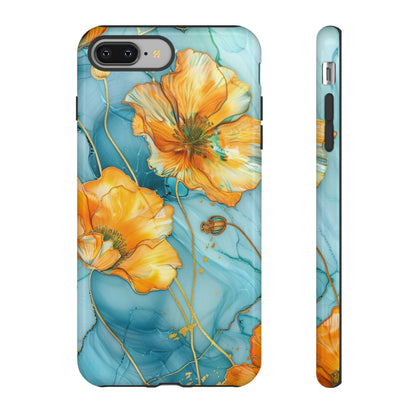 Gold Poppies Color Splash Floral Design Phone Case