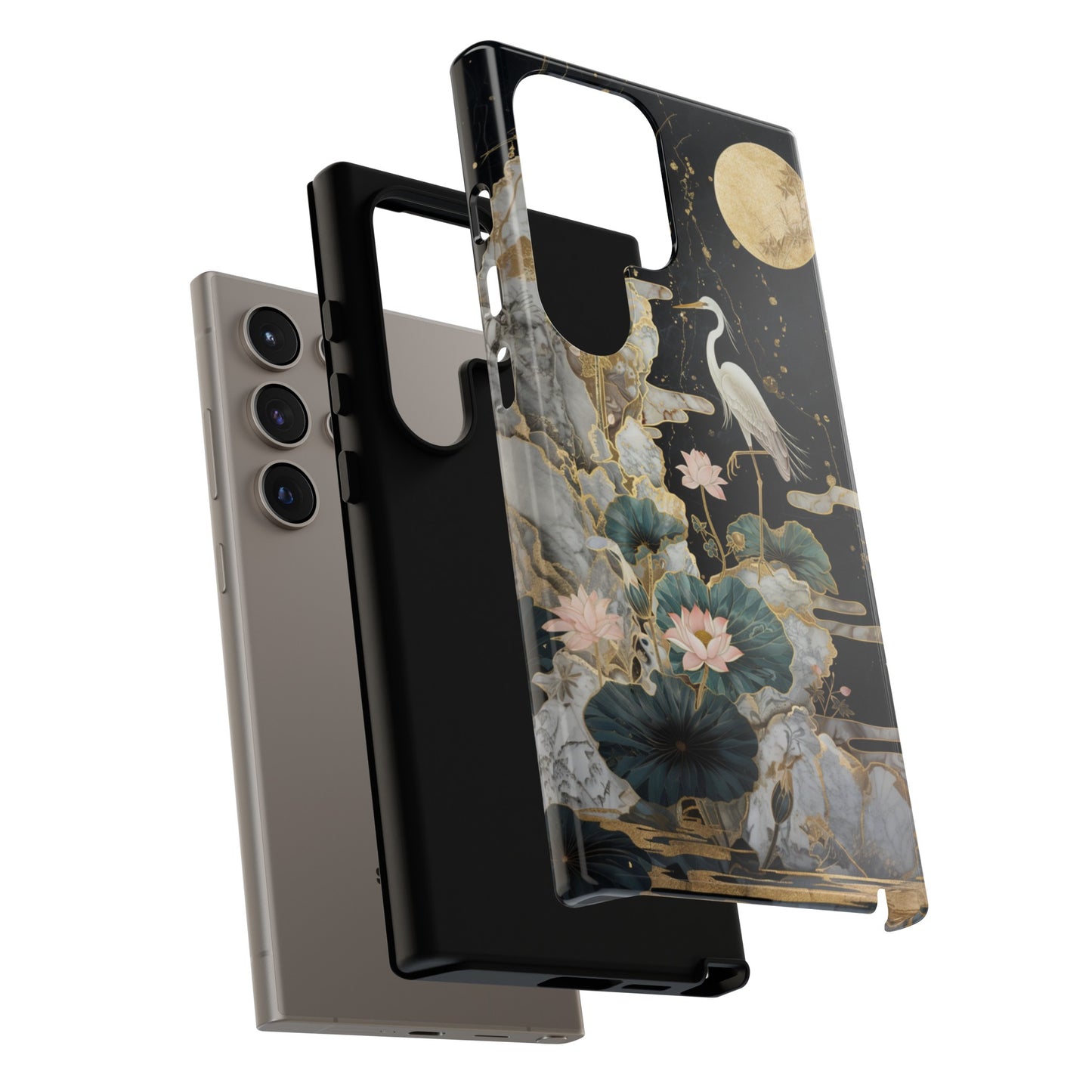 Heron and Moon Floral Zen Art Phone Case