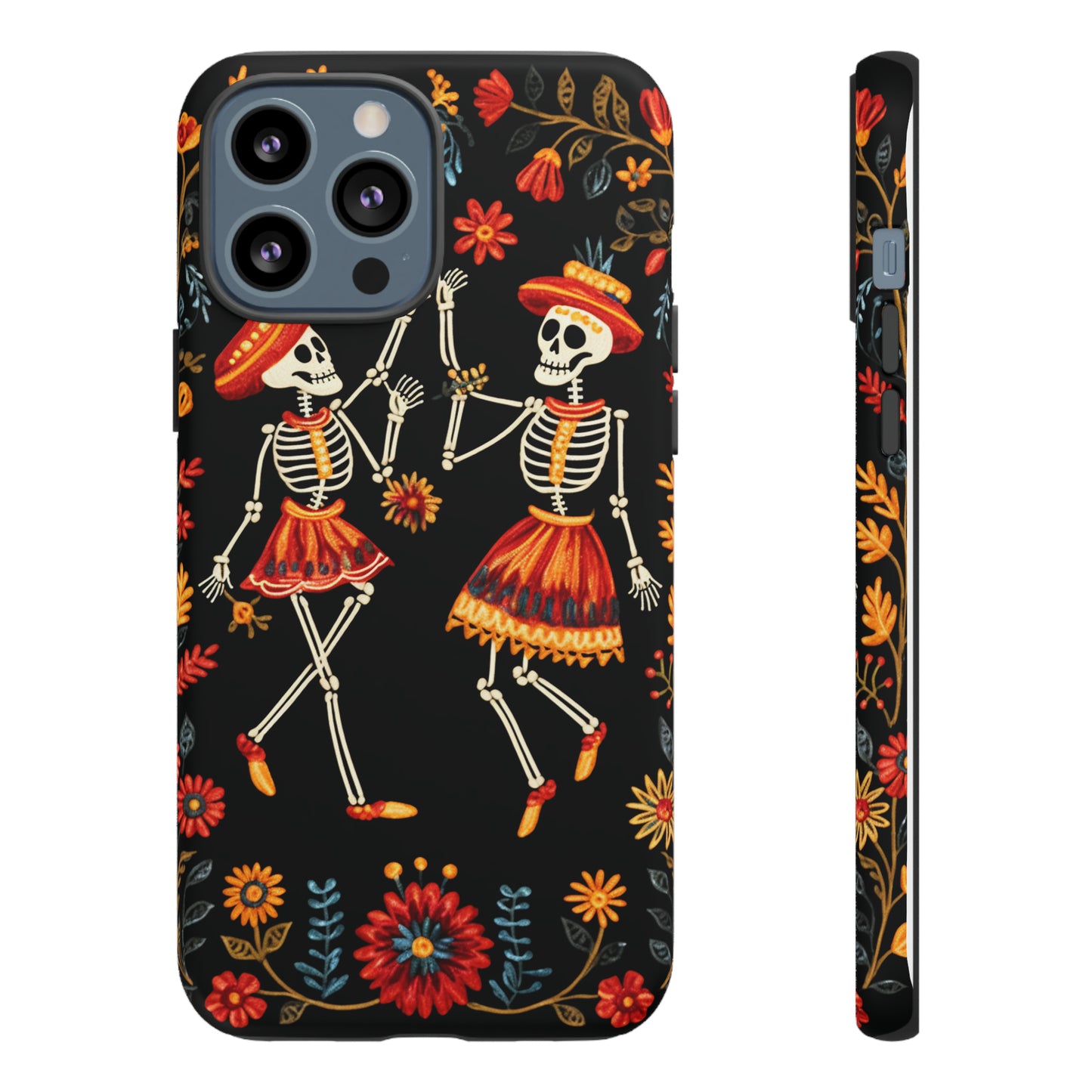 Dead Can Dance, iPhone 15 case, Floral Embroidery Skeletons | Whimsical Dance of the Departed for Google Pixel, iPhone & Samsung Galaxy