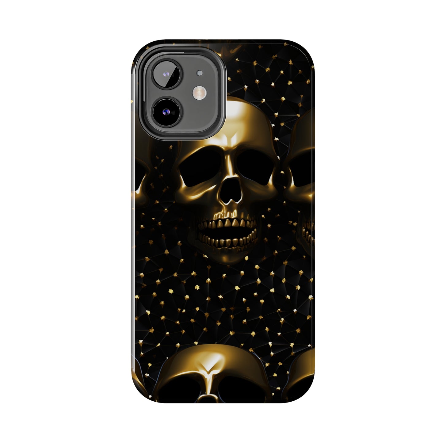 iPhone Tough Case | Dark Decadence: Gothic Gold Skulls and Studs  | Unveil Your Edgy Elegance