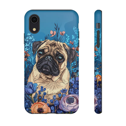 Cute Pug Dog Blue Floral Design Phone Case