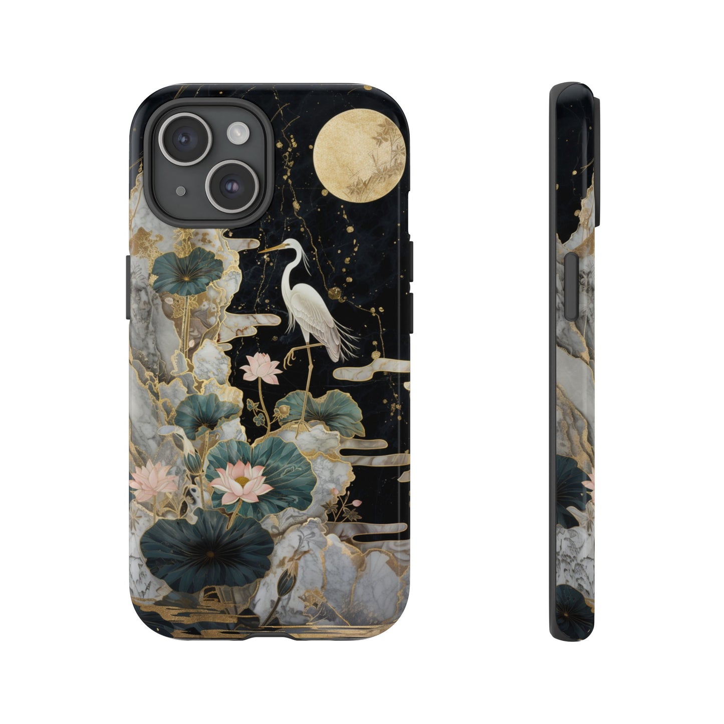 Heron and Moon Floral Zen Art Phone Case