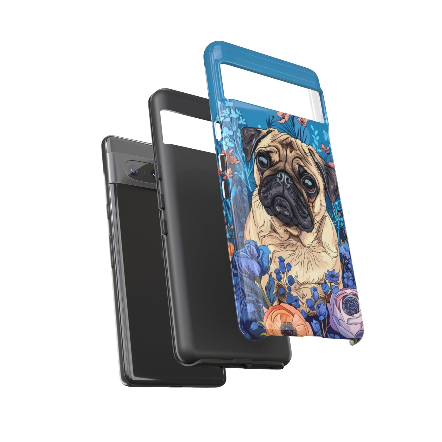 Cute Pug Dog Blue Floral Design Phone Case