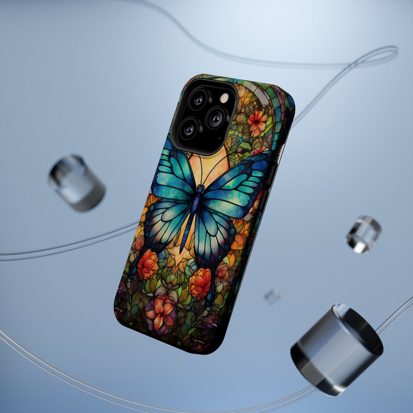 Butterfly Stained Glass MagSafe iPhone Case | Floral Aesthetic Art Retro Phone Tough Case iPhone 14 Plus 13 12 7 8 SE Hippie Boho Style