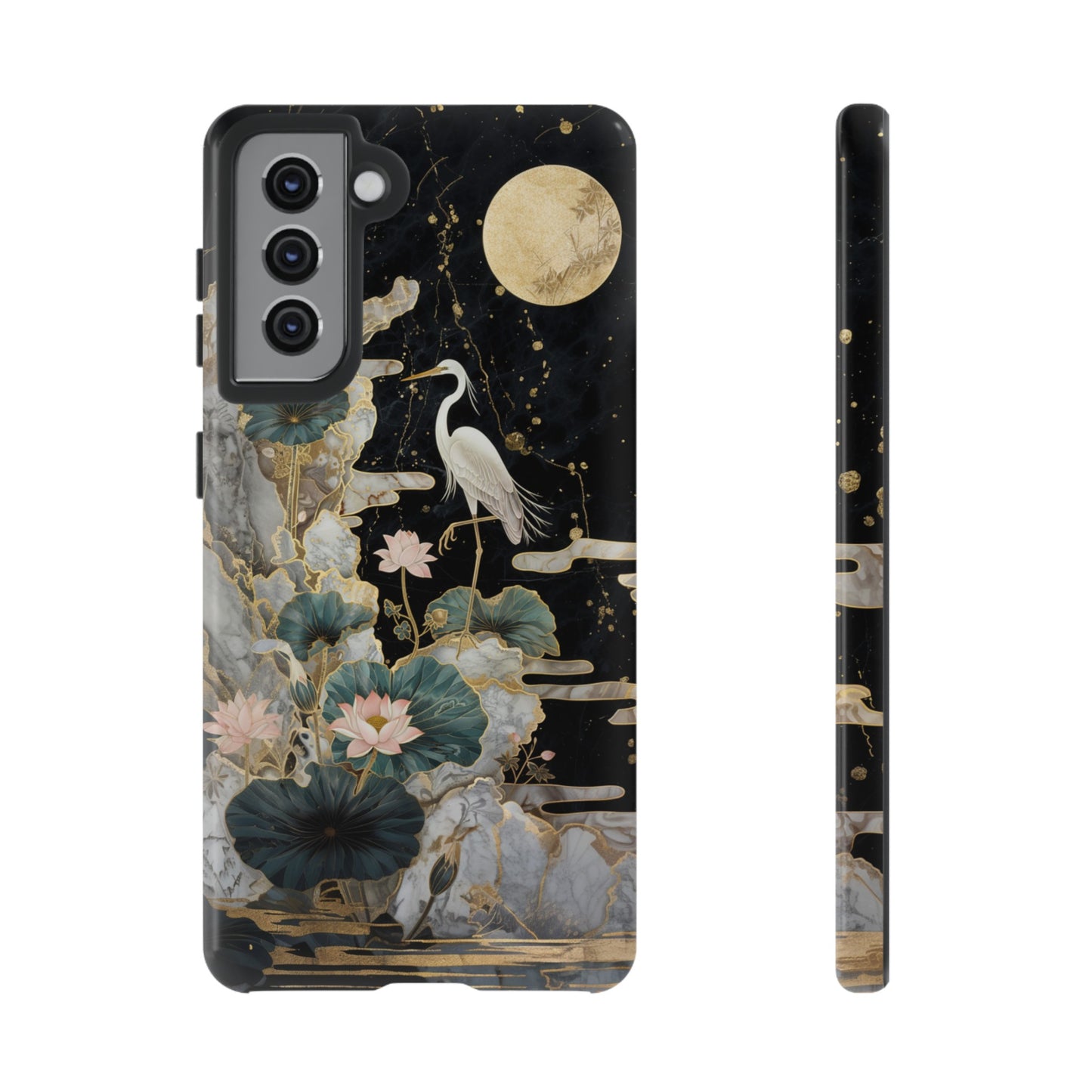 Heron and Moon Floral Zen Art Phone Case