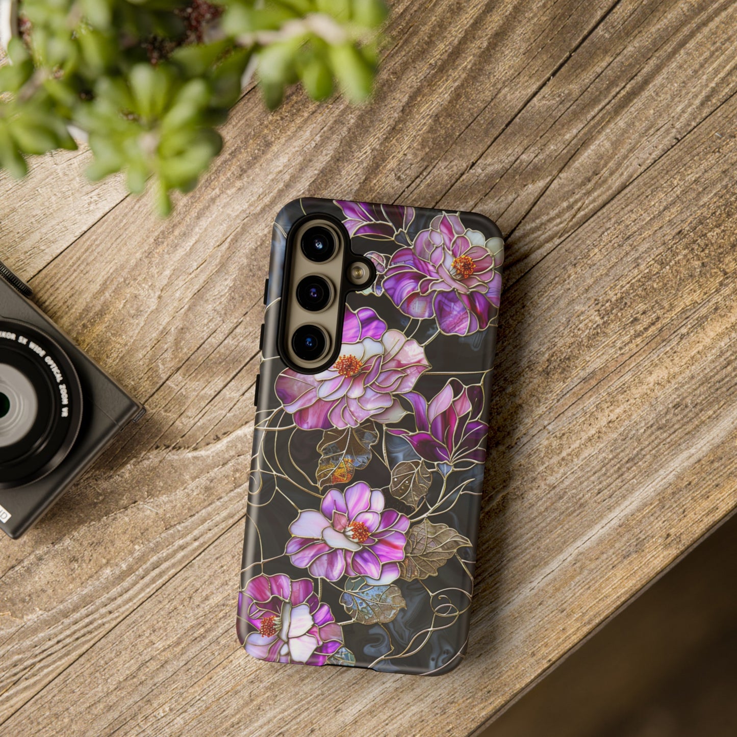 Magenta Color Floral Stained Glass Phone Case