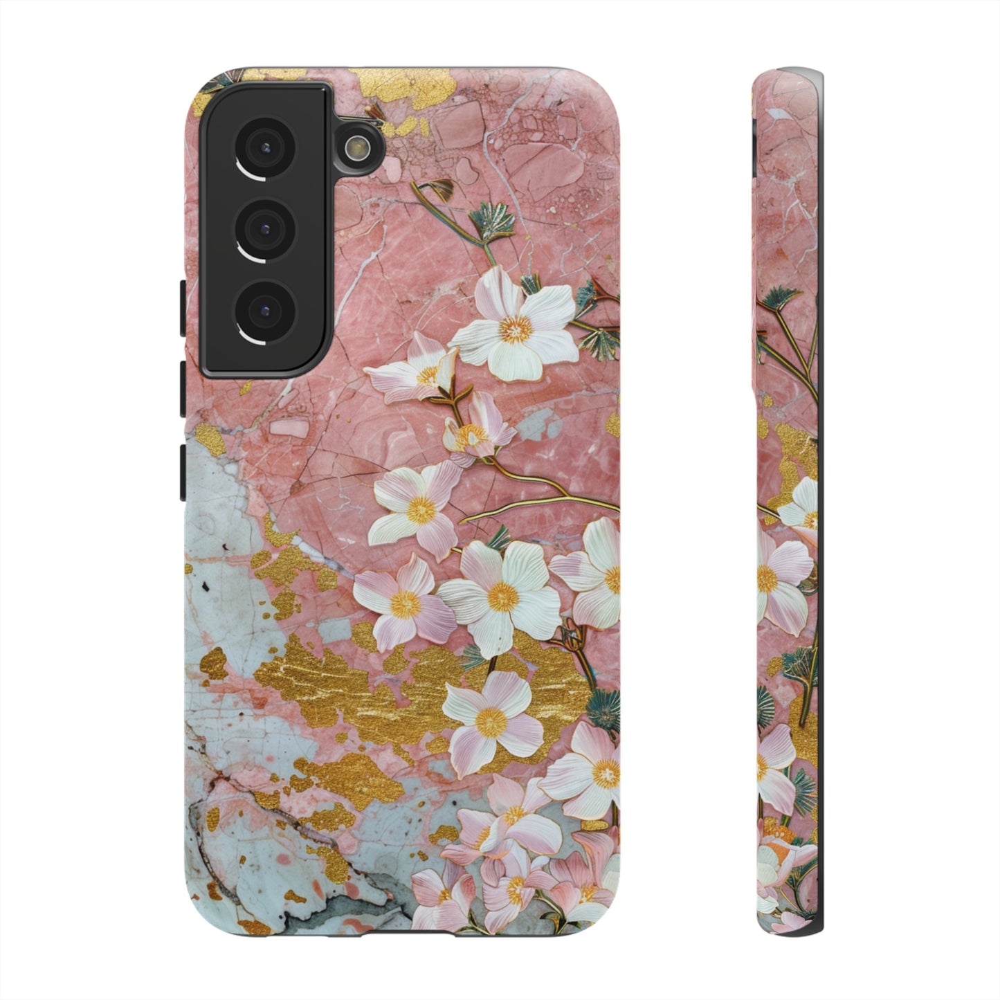 Pink Forget Me Nots Gold Floral Phone Case