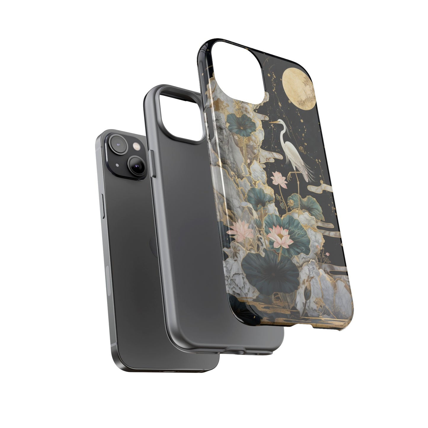 Heron and Moon Floral Zen Art Phone Case