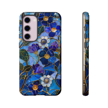 Blue Floral Stained Glass Gold Inlay Wild Flowers Phone Case