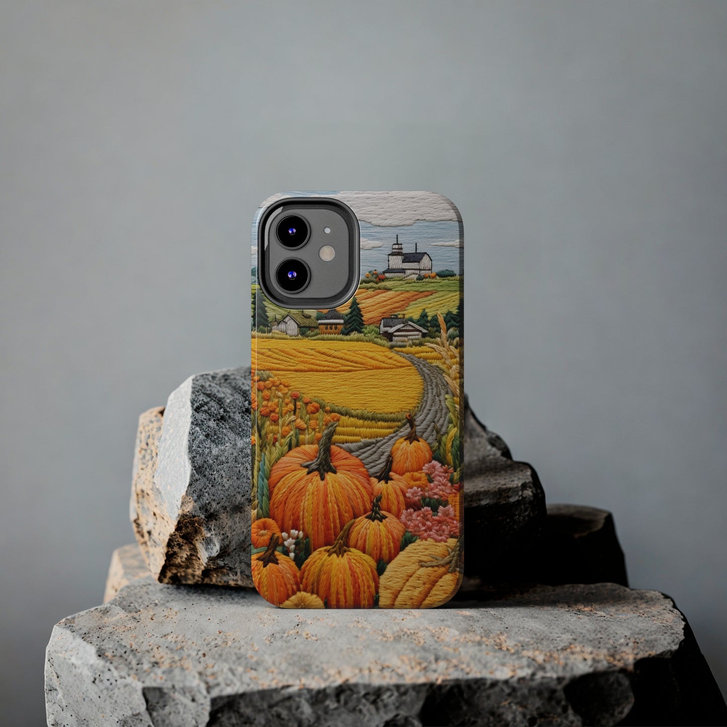 Harvest Hues: Halloween Pumpkin Patch | Embroidered Landscape for iPhone Range