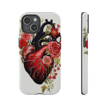 Vintage embroidery Valentines Hearts phone case for iPhone 15