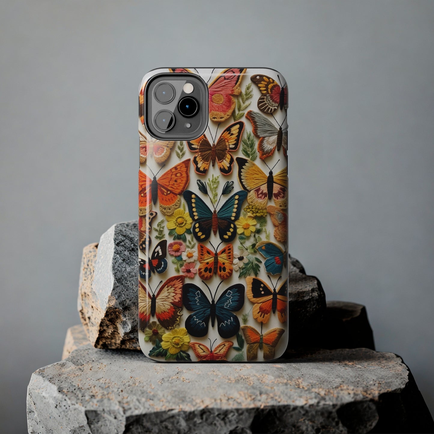 Embroidery Butterflies iPhone Case | Whimsical Elegance and Nature's Beauty in Handcrafted Detail