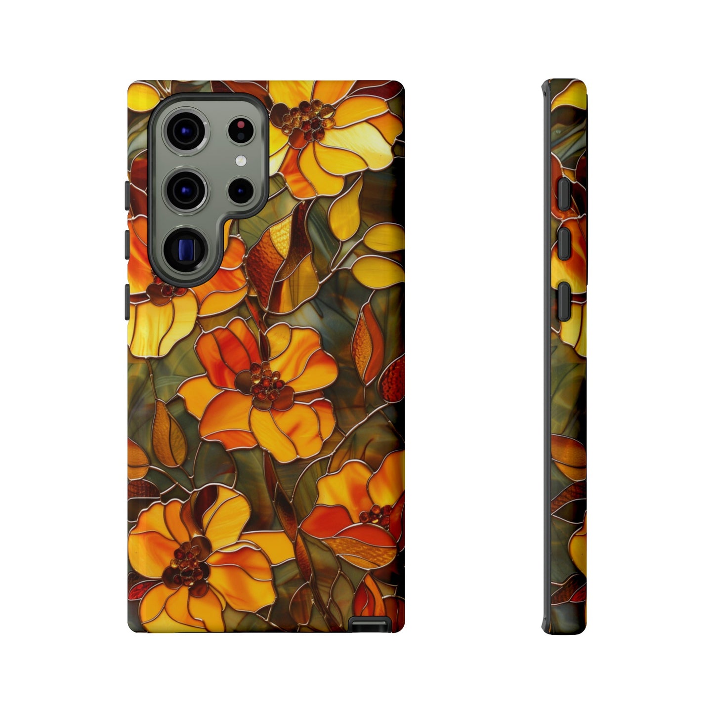 Orange Floral Phone Case Stained Glass Style