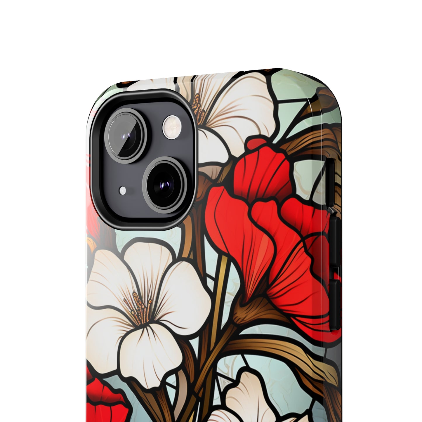 Red and White Floral Stained Glass iPhone Case