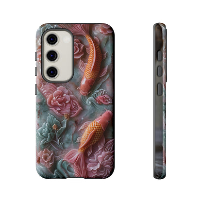 Pink Marble Fish Asian Jade Carving Koi Art Phone Case