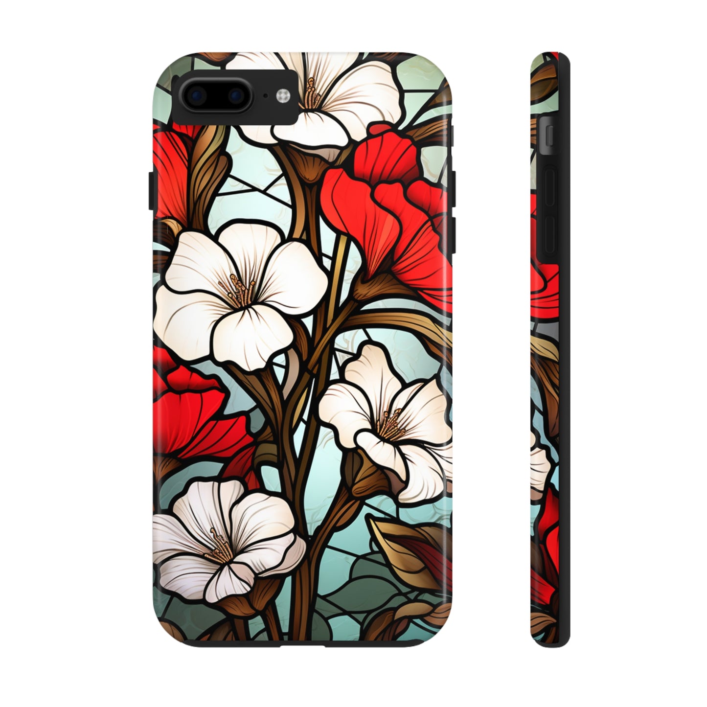 Red and White Floral Stained Glass iPhone Case