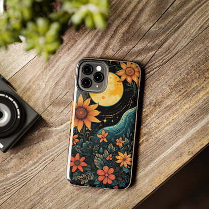 Boho Meets Cottagecore: Floral Sun, Moon & Stars iPhone Case – A Celestial Delight