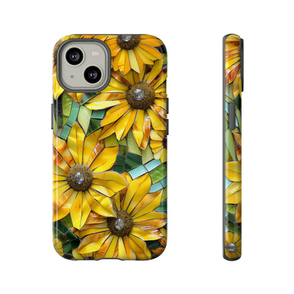 Yellow and Gold Daisy Mosaic Stained Glass Phone Case for iPhone 15, 14, Pro Max, 13, 12 & Samsung Galaxy S23, S22, S21, Google Pixel