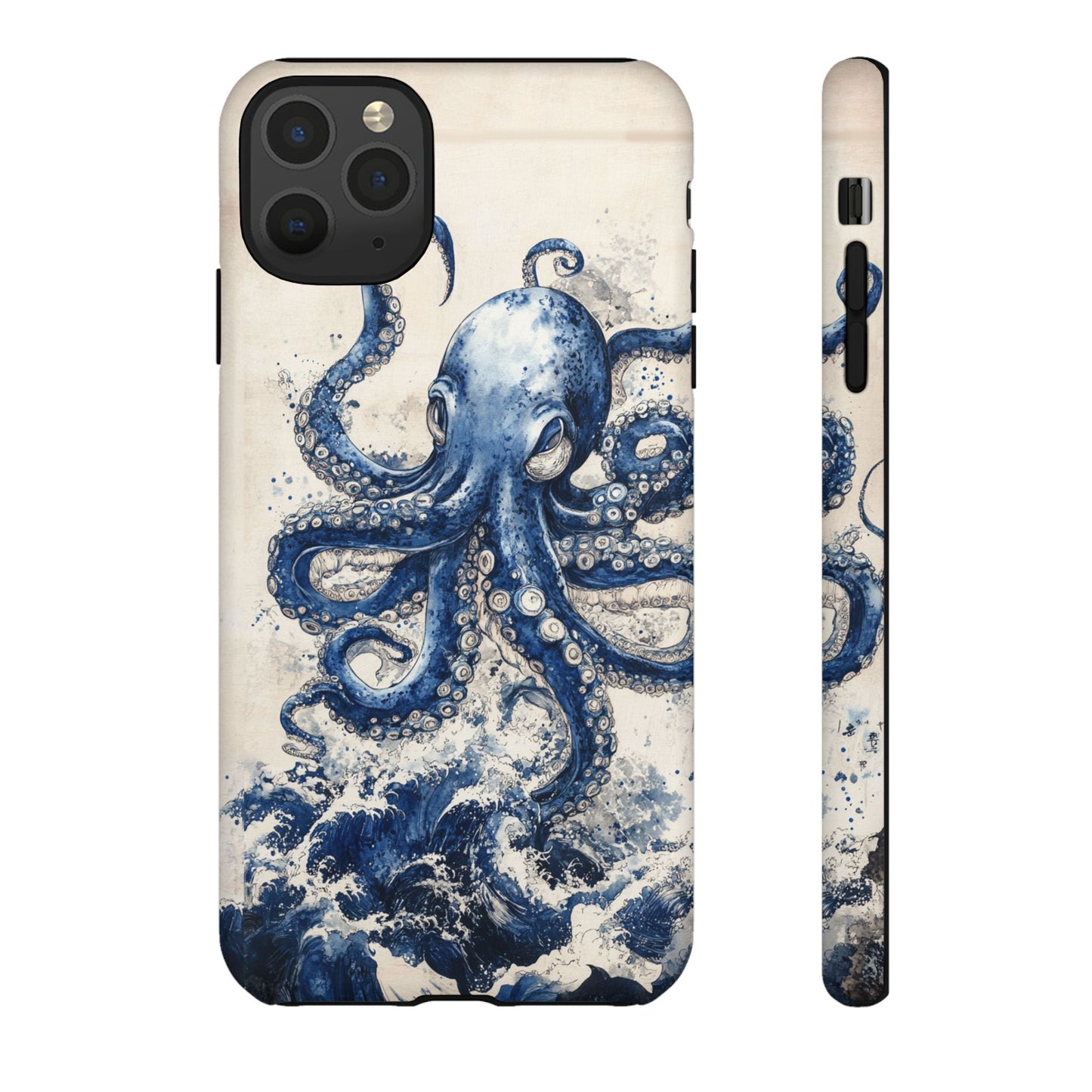 Vintage Japanese Art Style Blue Octopus and Waves Phone Cover