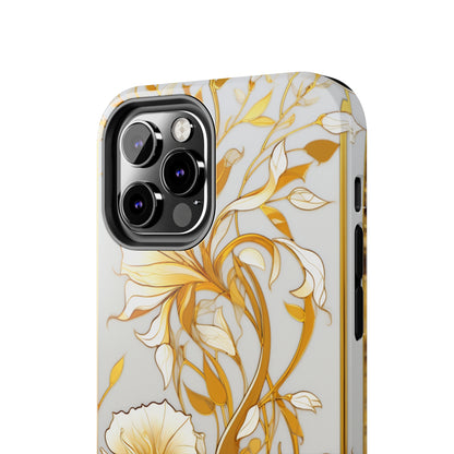 Gold floral Elegance: Art Deco Stained Glass iPhone Case | Vintage Glamour & Modern Protection for iPhone Models 11 through 14 Pro Max