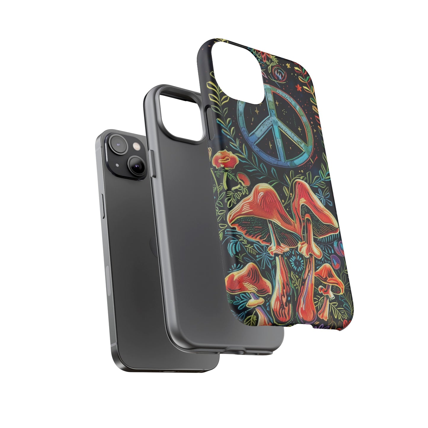 Embroidery Style Magic Mushrooms and Peace Sign Phone Case