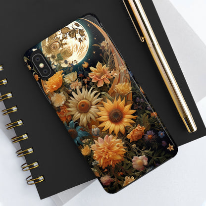 Celestial Charm: iPhone Case with Boho Cottagecore Fusion of Floral, Sun, Moon & Stars