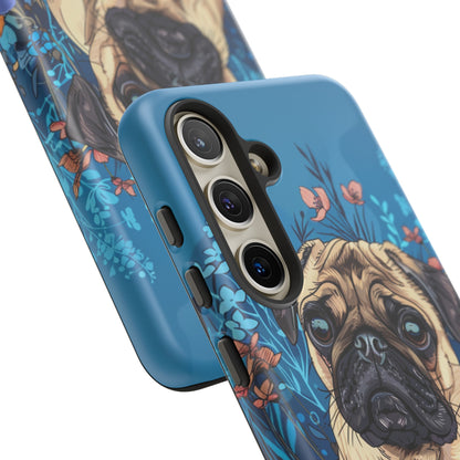 Cute Pug Dog Blue Floral Design Phone Case