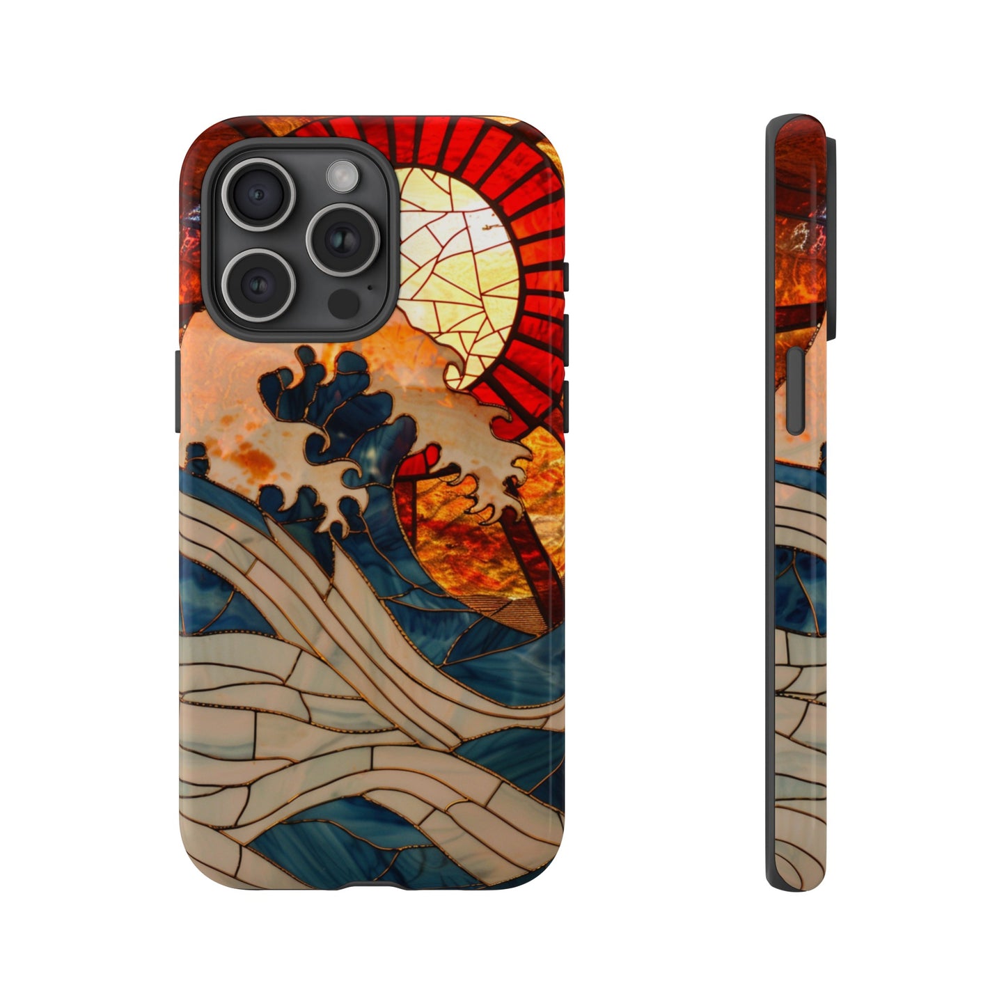 Japanese Rising Sun Phone Case Stained Glass Ocean Wave