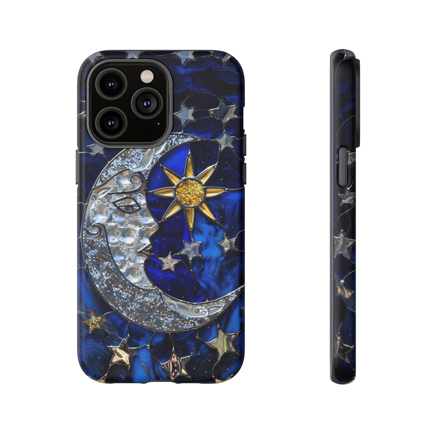 Cosmic Moon & Stars Stained Glass Starry Night Phone Case