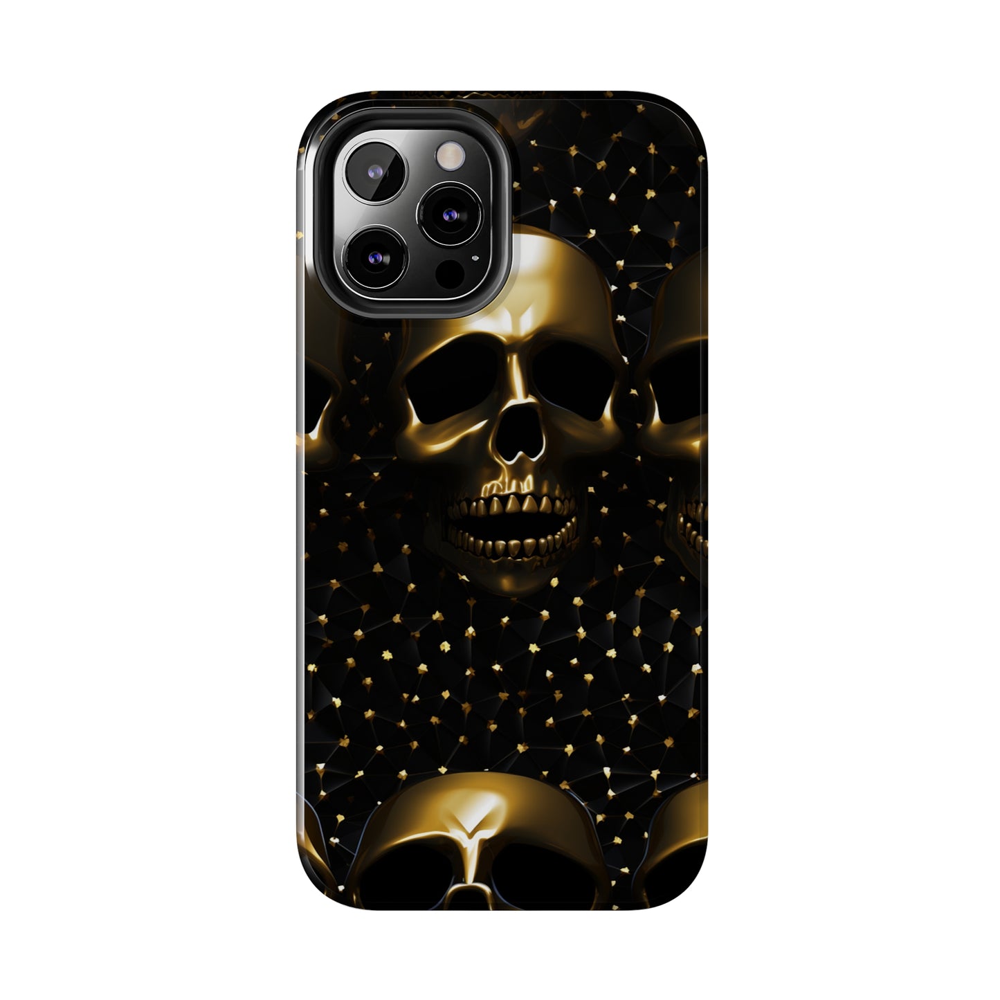 iPhone Tough Case | Dark Decadence: Gothic Gold Skulls and Studs  | Unveil Your Edgy Elegance