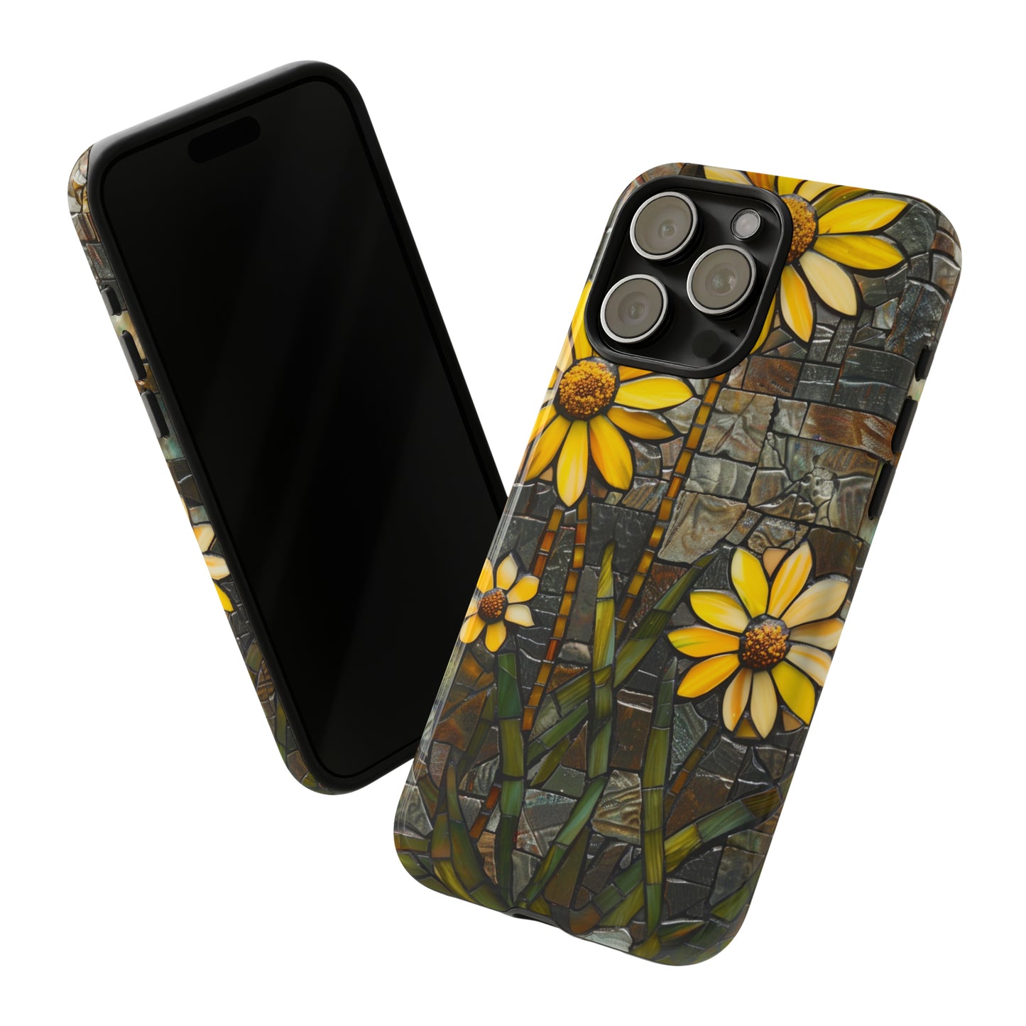 Yellow and Gold Daisy Mosaic Stained Glass Phone Case for iPhone 15, 14, Pro Max, 13, 12 & Samsung Galaxy S23, S22, S21, Google Pixel