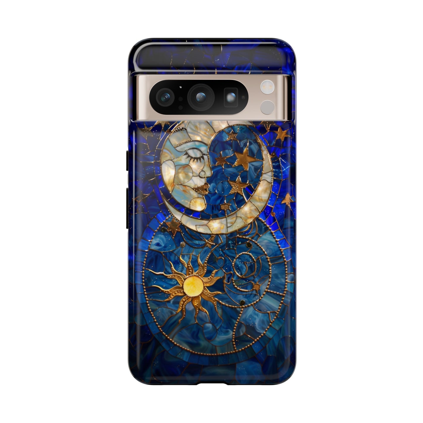 Celestial Stained Glass Moon and Stars Phone Case, Night Sky iPhone 15 Case